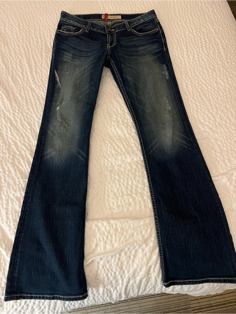 BKE Women's Dark Blue Flare Jeans with Faded Detail